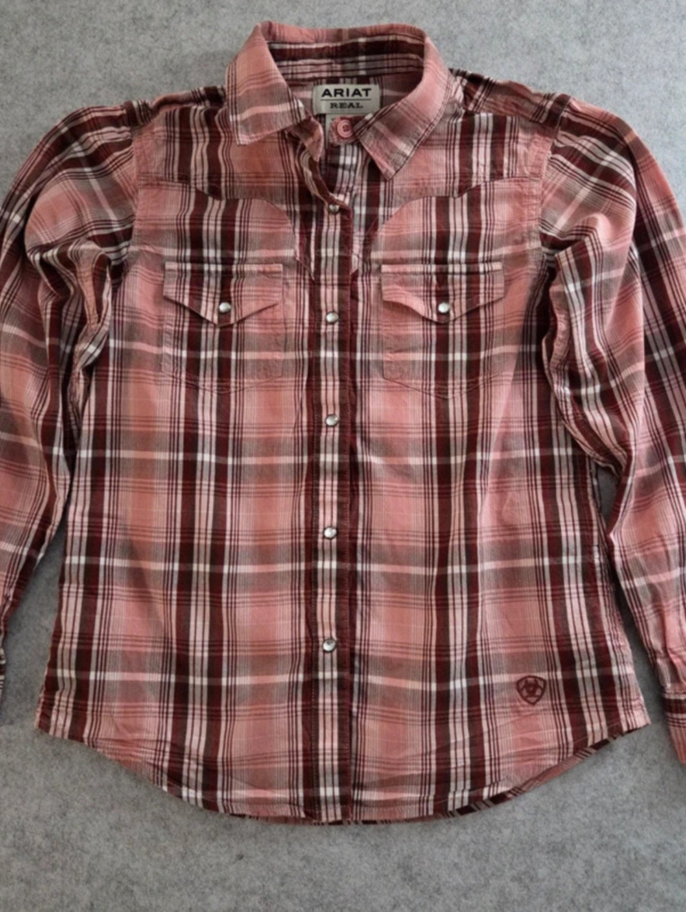 Ariat Youth Pink Brown Plaid Western Shirt Long Sleeve Button Up - M